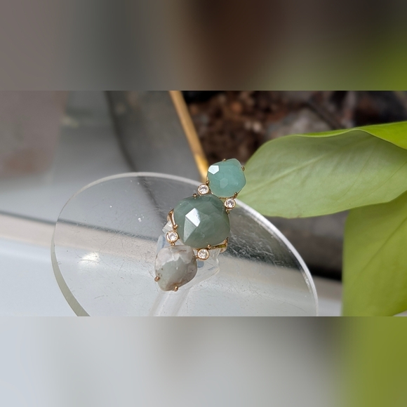 Cluster Fux Crystals Jewelry - Faceted Green Aventurine & Agate Crystal Ring sz6